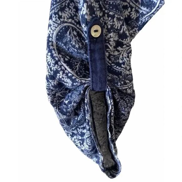 H& M Logg Roll-Up Long Sleeves Navy white Paisley Buttons  Top M #1411 - Picture 3 of 5